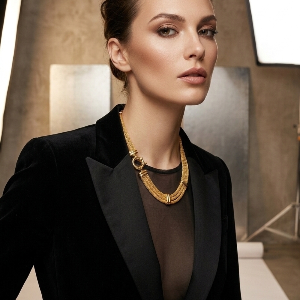 Source Unknown Gold Multi-Strand Statement Neckla… - image 1